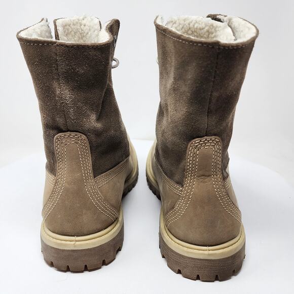 Timberland Teddy Fleece Fold Down Boots Women 7 Taupe Leather Waterproof Lace-up - Picture 7 of 16